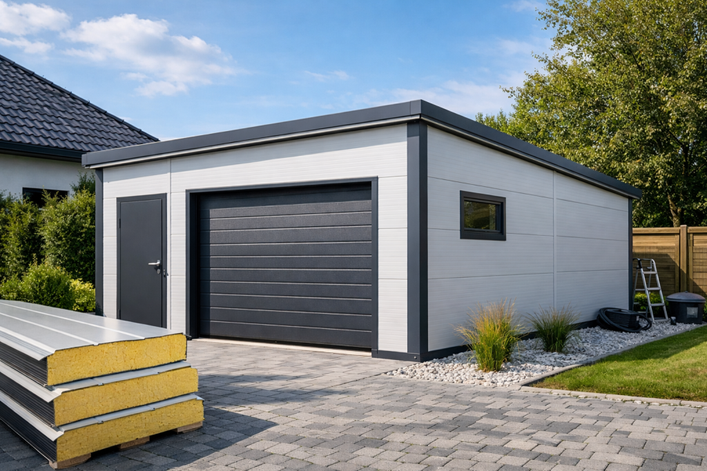 Garaż z płyty warstwowej – nowoczesne i trwałe rozwiązanie dla domu