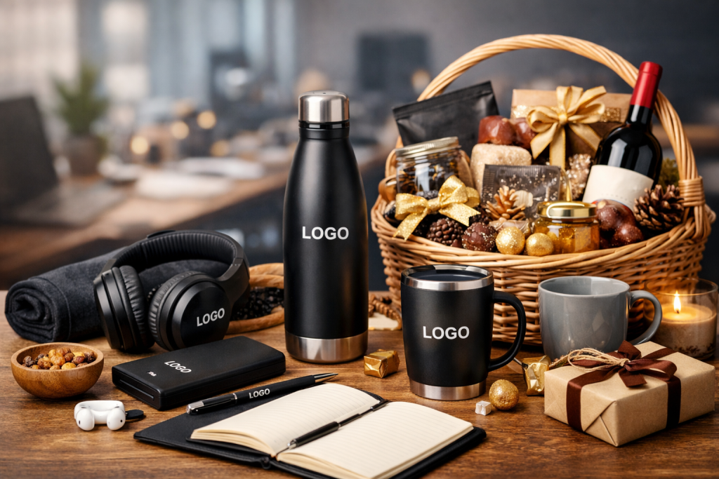 prezenty dla pracowników – gadżety reklamowe i kosze prezentowe z logo firmy