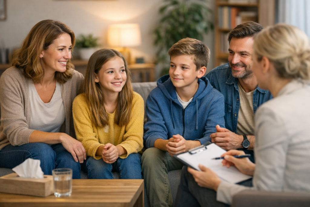 rodzina podczas terapii u psychologa dziecięcego w sosnowcu
