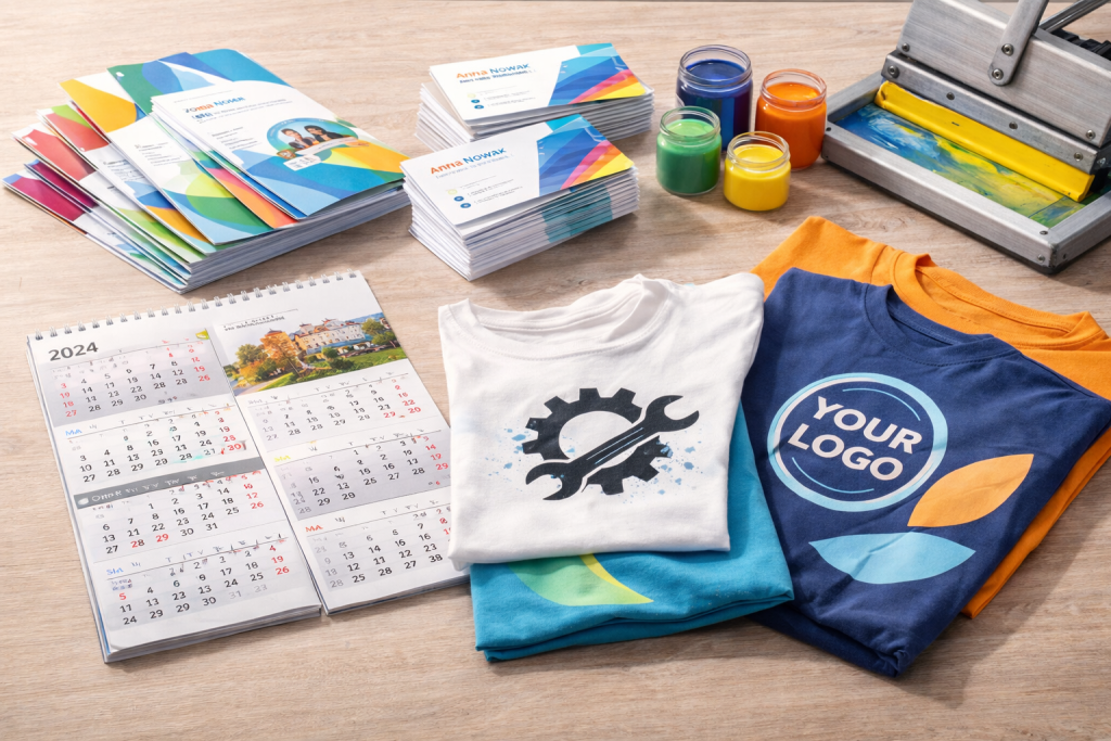 druk wizytówek i sitodruk na odzieży – materiały reklamowe