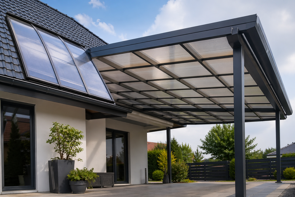 Nowoczesna pergola i patio w ogrodzie