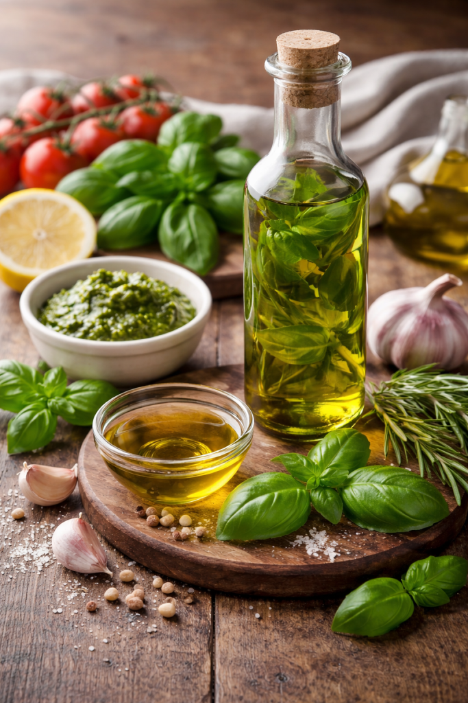 Oliwa bazyliowa i składniki ziołowe