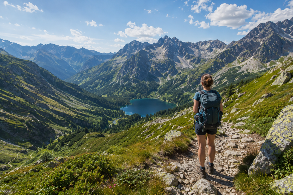 Wędrowiec w alpejskim krajobrazie