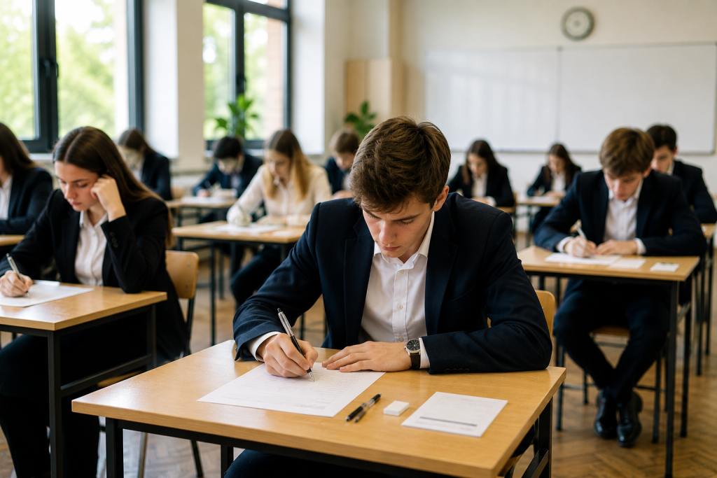 W sali egzaminacyjnej przy świetle dziennym