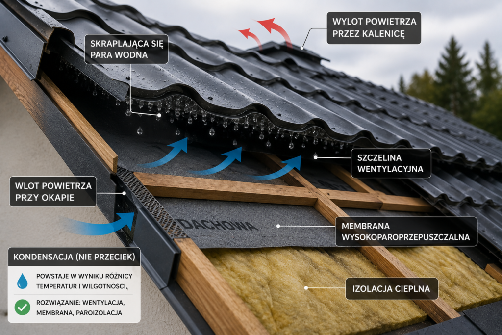 Kondensacja pod metalowym dachem