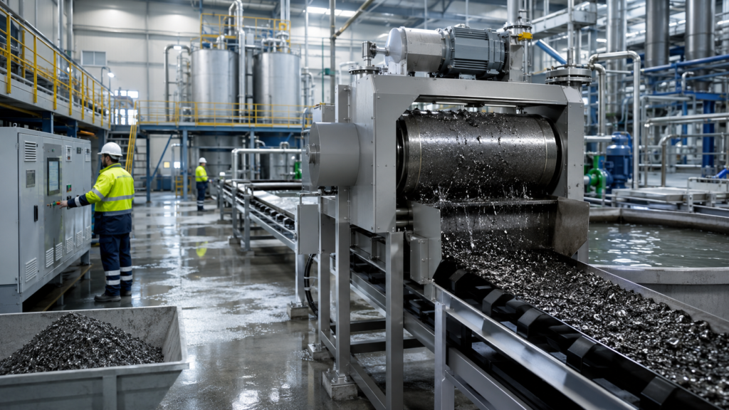 Rekuperator magnetyczny odzyskujący materiały ferromagnetyczne w nowoczesnej hali przemysłowej