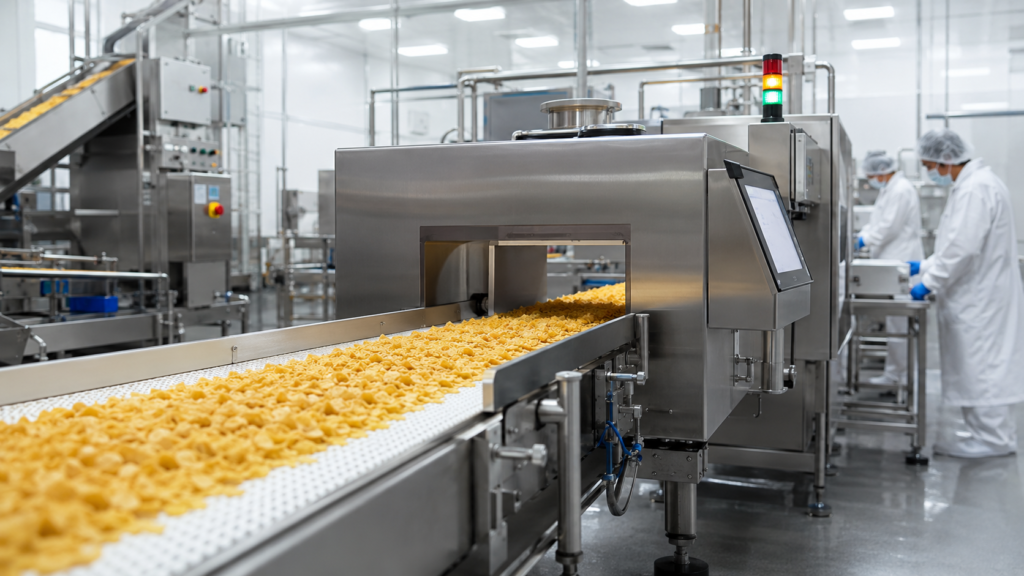 Spożywczy separator metali na nowoczesnej linii produkcyjnej